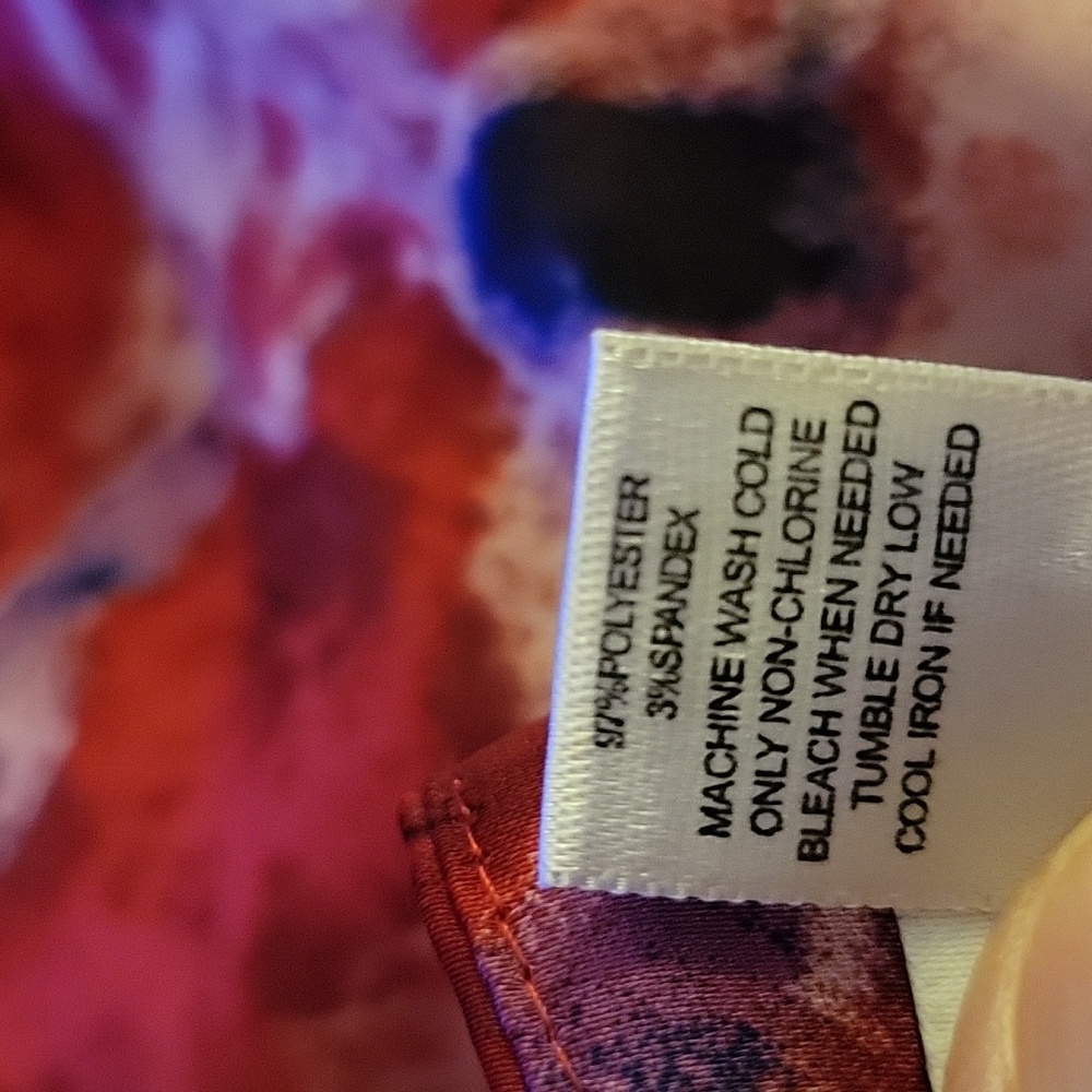 Ann Taylor Loft sleeveless top red purple print gathered neck stretch Large EUC - Picture 6 of 6